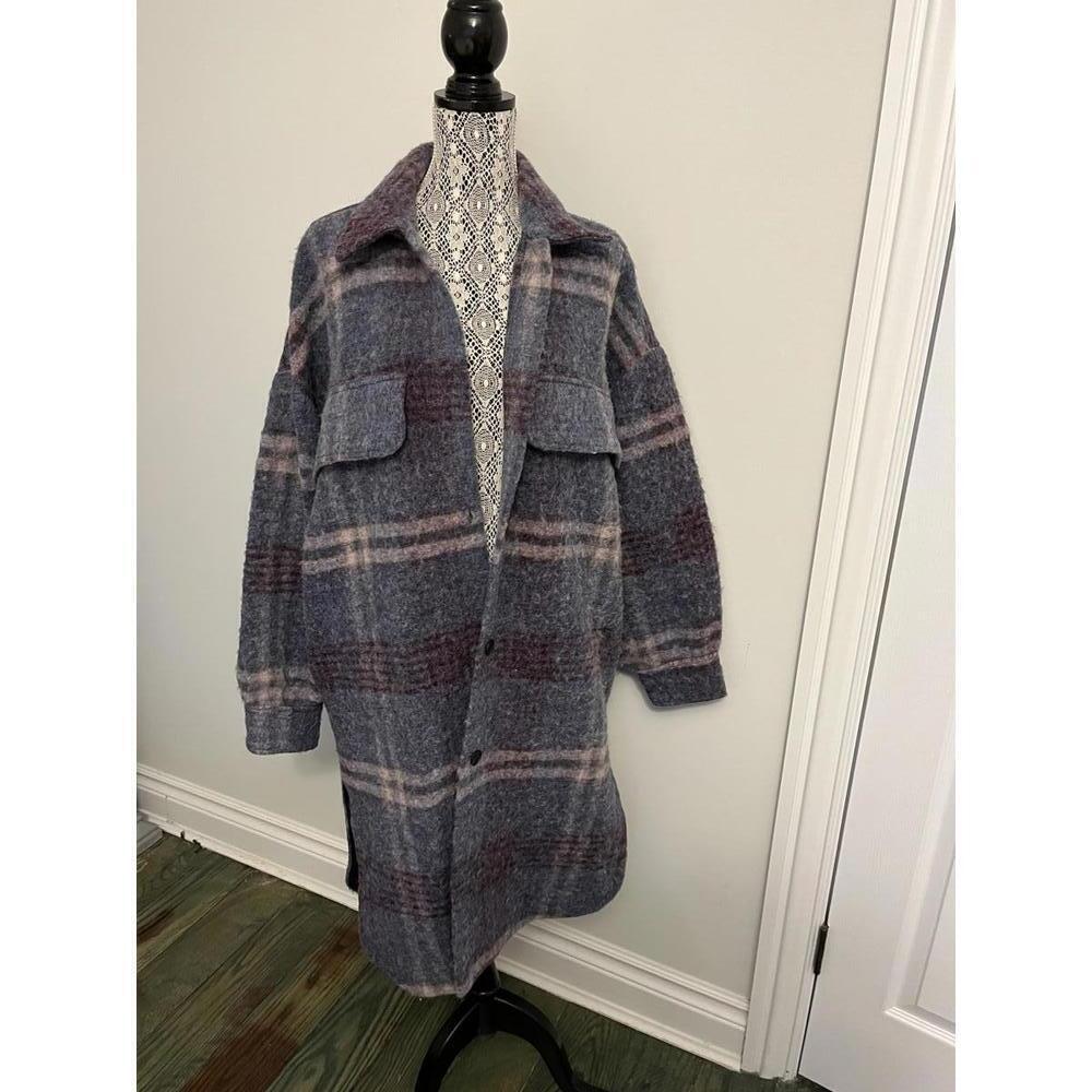 Zara wool blend plaid shacket coat M